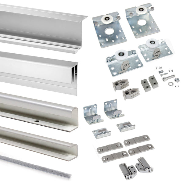 sconto Rail pour portes coulissantes pour armoires 230 cm épaisseur 16 mm avec kit d'accessoires Emuca gris métallisé