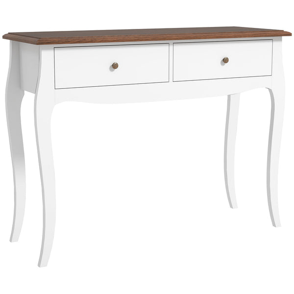 acquista Tavolo Consolle Moderno 100x35x76,5 cm con 2 Cassetti in Legno Bianco e Marrone Scuro