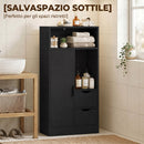 Mobile Bagno Slim 50x25x100 cm con Cassetti Ripiani Aperti e Armadietto in Truciolato Nero      