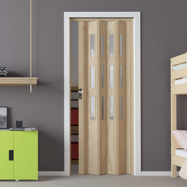 online Porte Intérieure Pliante 88,5x214 cm en PVC avec Verre Saba Florance Cèdre Satiné