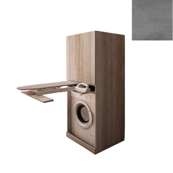 Mobile Lavanderia a Colonna per Lavatrice o Asciugatrice con Asse da Stiro e Ante Superiori 70x70x192A cm in Nobilitato Unika Grigio Cemento acquista