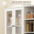 Credenza da Cucina 90x35x172 cm Mobile Dispensa con 4 Ante in Vetro Soft-Close 6 Ripiani Aperti in MDF Bianco      
