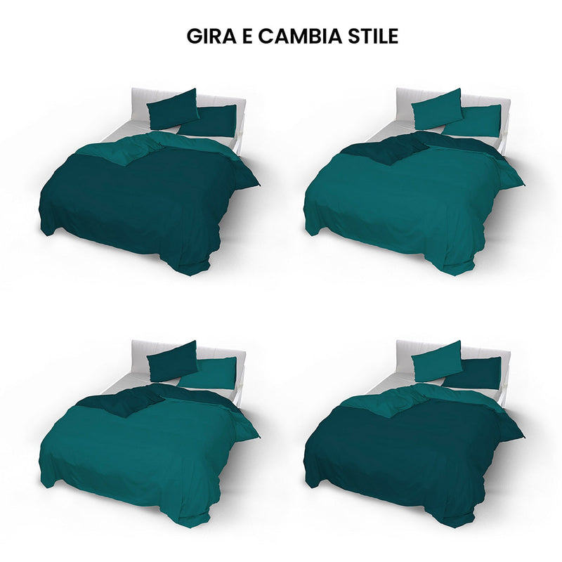 Copripiumino con Sacco e Federe Doubleface Verde Petrolio\/Verde Bottiglia