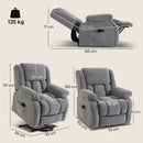 Poltrona Alzapersona Elettrica Reclinabile a 150° 93x104x100 cm Massaggiante e Riscaldata in Velluto Grigio Chiaro      