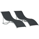Set 2 Sdraio da Giardino 61x165x63 cm Pieghevoli in Alluminio e Textilene Nero      