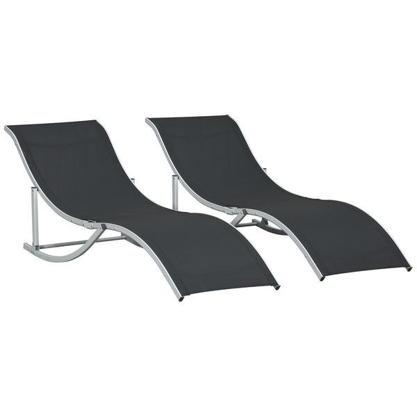 Set 2 Sdraio da Giardino 61x165x63 cm Pieghevoli in Alluminio e Textilene Nero acquista