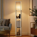 Lampada da Terra 26x26x160 cm Struttura con Ripiani Luce Regolabile Interruttore a Pedale e Porte USB in MDF Bianco e Rovere      
