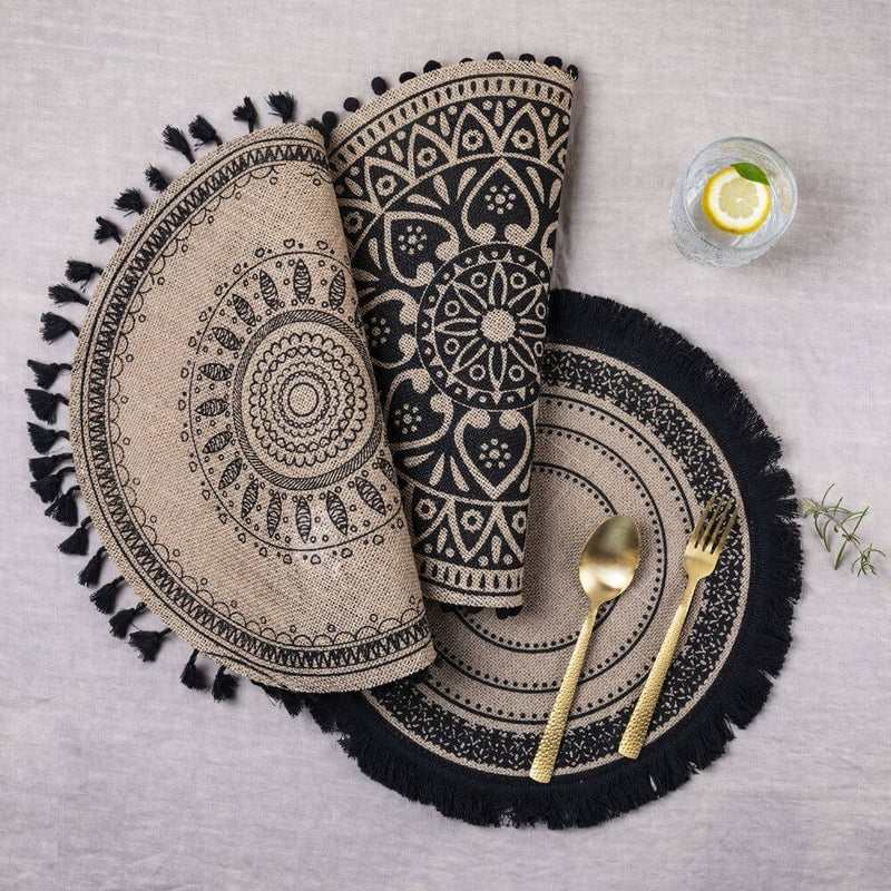 Set 6 Tovagliette Ø38 cm  in Juta VdE Tivoli 1996 Black Nero e Beige