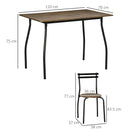 Set Tavolo e 4 Sedie in Acciaio e MDF Noce