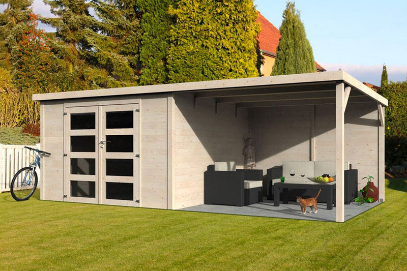 Casetta Box da Giardino per Attrezzi 5,79x3,08m Senza Pavimento con Tettoia in Legno Abete 28mm Delices