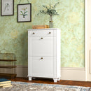 Scarpiera Salvaspazio Slim 60x23,5x98,5 cm con 2 Ante a Ribalta Cassetto Base Rialzata in MDF Bianco      