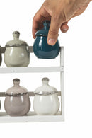 Set 6 Barattolini in Dolomite con Stand in Legno VdE Tivoli 1996 Baita