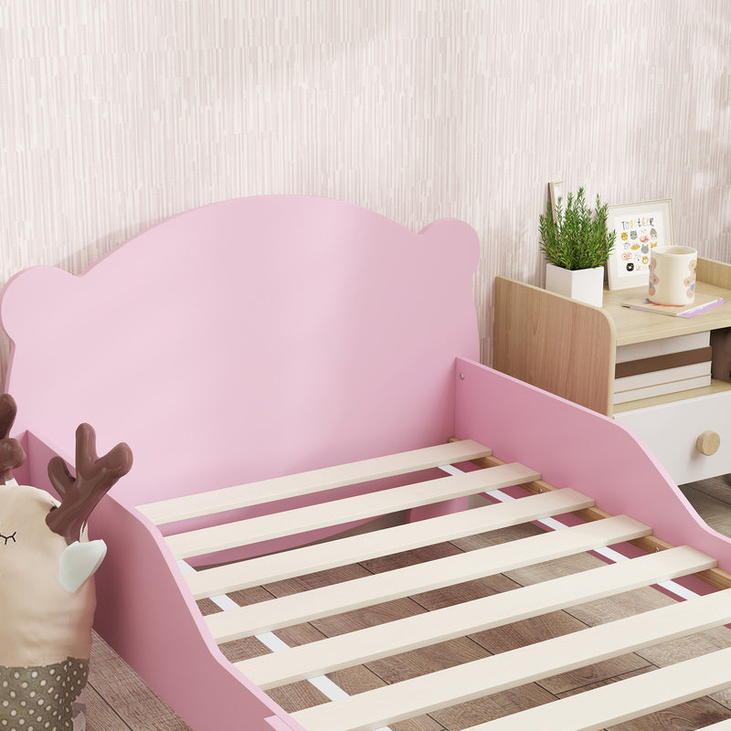 Struttura Letto Singolo per Bambini Orso 143,5x80x55 cm con Sponde Laterali in Legno Rosa 