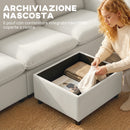 Divano Angolare 3 Posti Modulare 212x125x84 cm con Contenitore Poggiapiedi e Cuscini in Tessuto Effetto Pelle Traspirante Crema      
