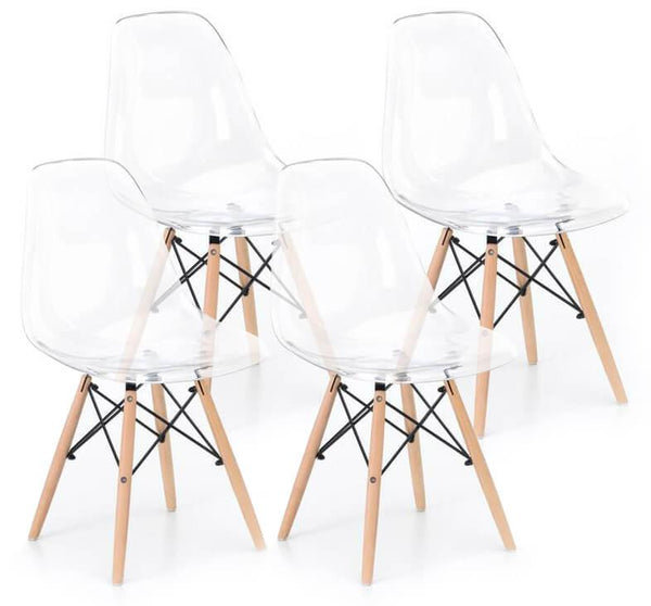 acquista Lot de 4 Chaises 46x47x82 cm en Bois et Polycarbonate Transparent
