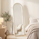 Specchio da Terra e Parete ad Arco 160x60 cm con Cornice in Flanella e MDF Bianco Crema      
