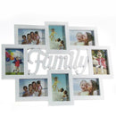 Cornice Portafoto Da Parete Con 8 Porta Foto 10x15 e Scritta Family Bianco
