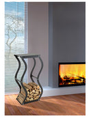 Portalegna 57x27x96 cm Crea Zigozago in Acciaio Nero 