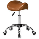 Sgabello da Lavoro a Sella con Ruote 52x53x49-61 cm ad Altezza Regolabile in Metallo Cromato e Poliuretano Marrone      