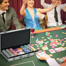 Set Poker per 7-8 Giocatori con 300 Fiches 2 Mazzi di Carte e 5 Dadi con Valigetta in Alluminio e Poliestere Argento
