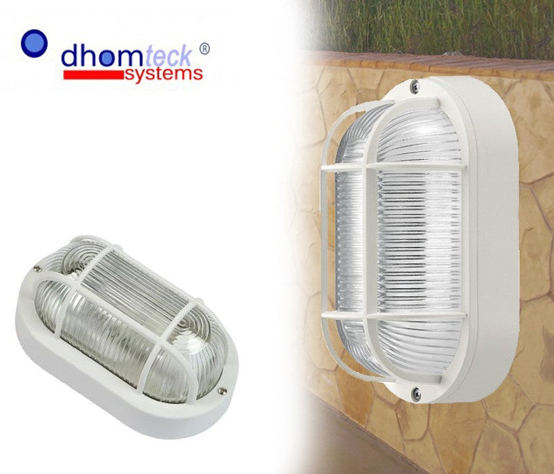 Plafoniera applique ovale E27 con griglia tartaruga bianca e campana in vetro