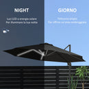 Ombrellone a Braccio per Esterno con Luci a LED e Angolo Regolabile Ø3x2,5 m in Alluminio e Poliestere Grigio