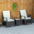 Set Tavolino e 2 Poltrone da Giardino in Rattan Polietilene Marrone e Crema