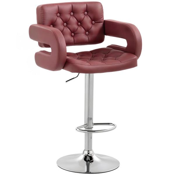 Sgabello da Bar con Schienale e Braccioli Altezza Regolabile e Poggiapiedi in Finta Pelle Rosso sconto