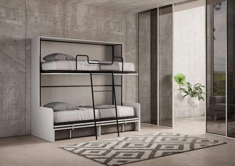 Letti Singoli a Scomparsa Salvaspazio con Sofà Kando H190,8 Bianco Frassino 