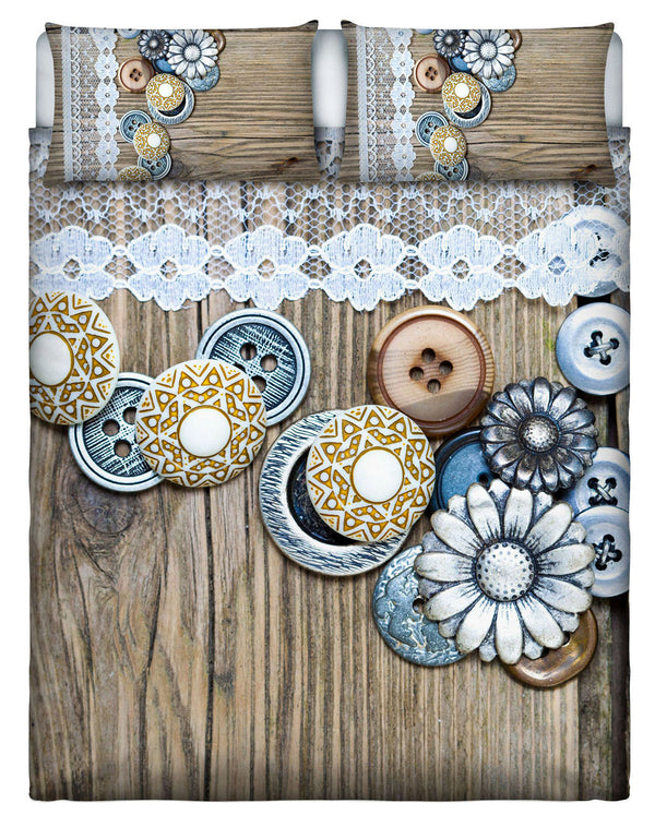 Parure de lit double et taies d'oreiller avec imprimé sconto