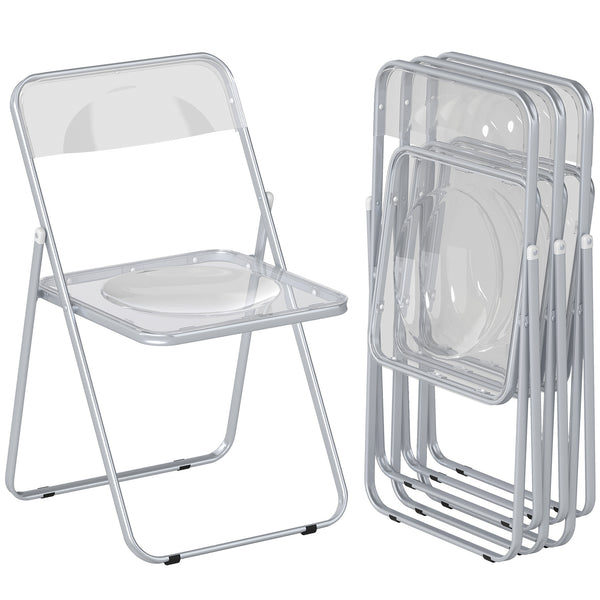 acquista Set 4 Sedie Pieghevoli Salvaspazio 47x48x75 cm in Acciaio e Acrilico Trasparente