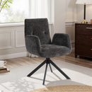 Poltrona Girevole da Camera da Letto 60x61x88 cm con Gambe Angolate in Acciaio in Tessuto Effetto Lino Nero      