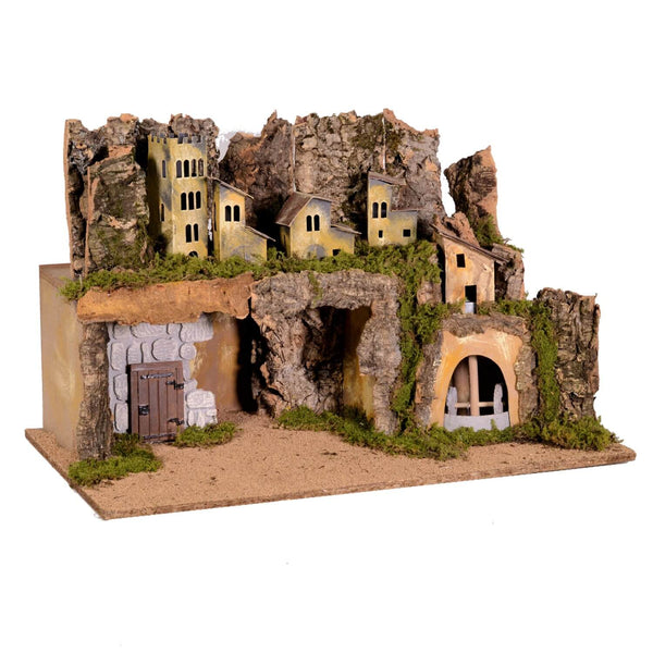 Crèche de Noël avec lumières de maisons et moulin électrique en bois 58x40x34cm Adami online