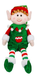 Pupazzo Elfo Natalizio H30 cm Seduto in Tessuto Verde o Rosso