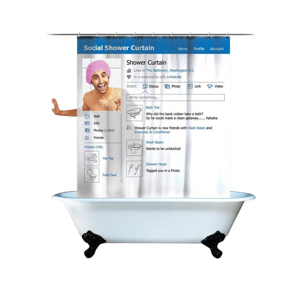 sconto Rideau de douche 180x180 cm avec fenêtre transparente Réseau Social