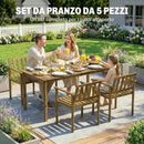 Set 5 Pezzi da Giardino con Tavolo 159x80x74 cm e 4 Sedie in Legno di Acacia Color Teak      