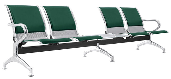 Panca per Sala Attesa 4 Posti da Ufficio con Cuscino e Tavolino in Acciaio e Similpelle Argento/Verde online