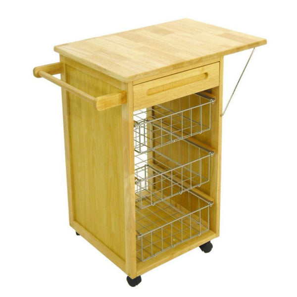 Desserte de cuisine en bois d'hévéa 3 paniers et tiroir avec abattant 77,5x47H81cm Adami sconto