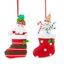 12 Set di 2 Calzette Natalizie H12,5 cm Babbo Natale e Puppazzo di Neve Rosso/Verde