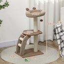 Albero Tiragraffi per Gatti 3 Livelli 48x40x88 cm Cuccia Rialzata in Juta e Peluche Bianco e Marrone