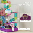 Gabbia per Criceti a 5 Livelli 46x30x58 cm con Tubi Ruota Scale Casetta e Bottiglia in PP e PS Viola      
