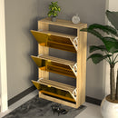 Scarpiera Slim 3 Ante a Ribalta 63x24x115 cm con Frontali a Specchio e Maniglie Integrate in Legno Marrone      
