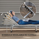 Sdraio Pieghevole 60x165x76 cm con Poggiatesta e Schienale Regolabile in Alluminio Beige      