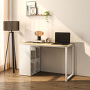 Scrivania Design Compatto 4 Ripiani a Giorno 120x54x75 cm in Legno e Acciaio Bianco e Rovere 