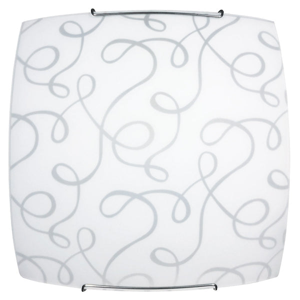 Plafonnier 2xE27 Crochets Chrome Plaque Verre Blanc Décoré Fantaisie E-Energy Marilena sconto