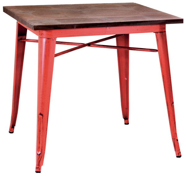 sconto Table carrée en métal avec plateau en bois Bristol rouge