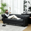 Divano 3 Posti Stile Chesterfield 213x86x79 cm a Molle Insacchettate in Finta Pelle Nero  