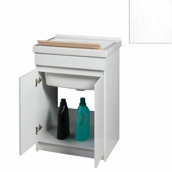 acquista Mobile Lavatoio in Ceramica 2 Ante con Strofinatoio in Legno Massello 60x50x86A cm Bianco Opaco