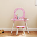 Set Toeletta Trucco Bambina 3-6 Anni 60x43,5x83 cm con Sgabello Specchio Infrangibile Design con Cuori in MDF Rosa      