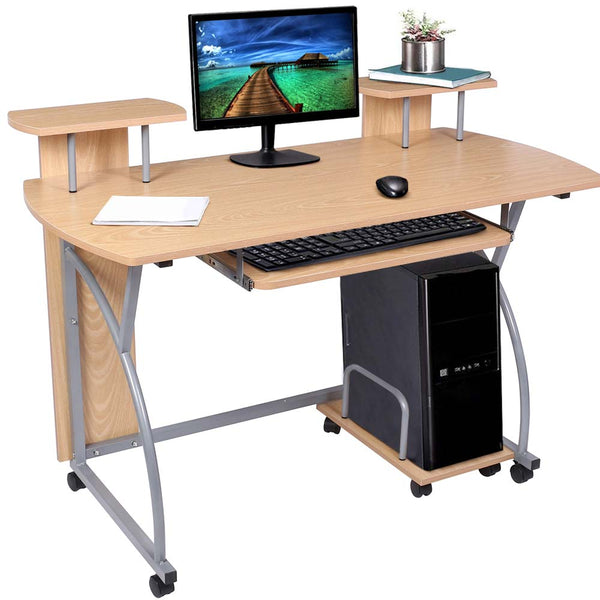 acquista Scrivania Tavolo con Porta Tastiera Coputer e Ripiani Metallo e Legno Quercia